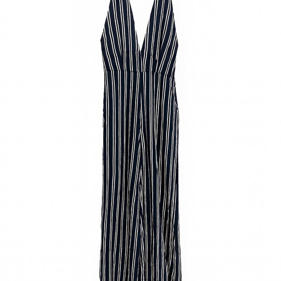 Jack by BB Dakota Navy Striped Halter Wide-Leg Jumpsuit – Size 6 - Picture 1 of 4